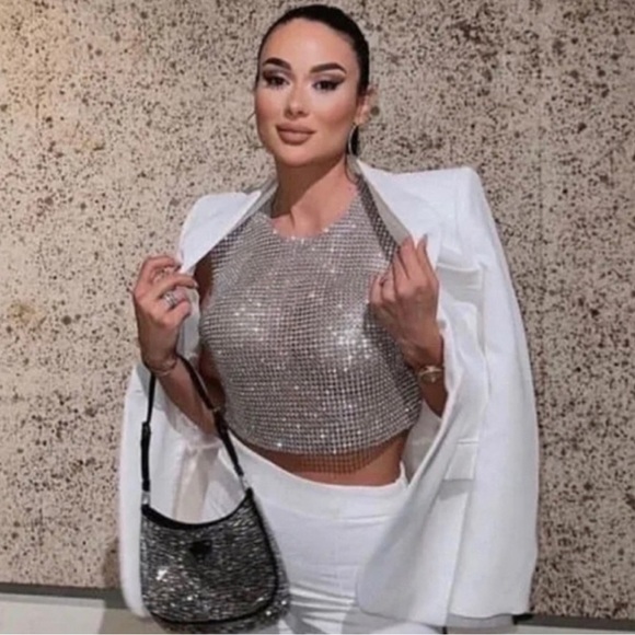 Silver Open Back Rhinestone Top - Picture 5 of 13